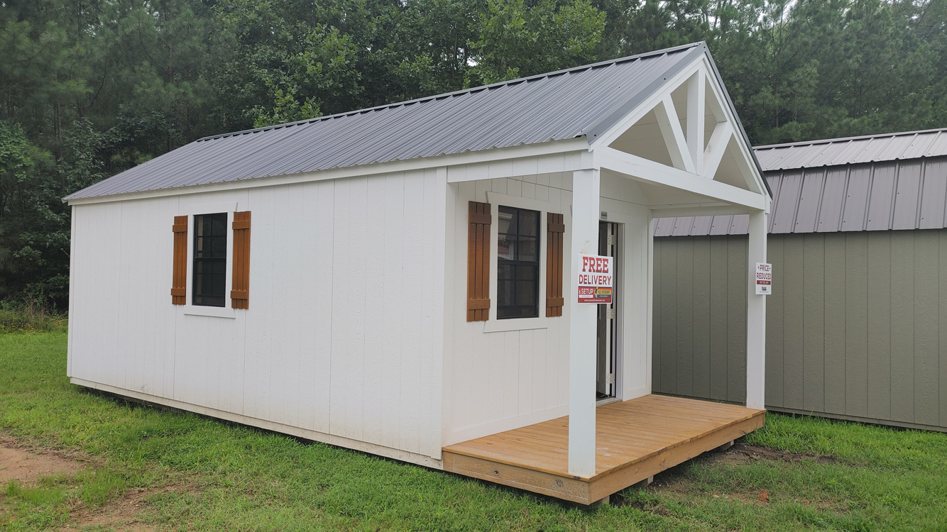 12' x 24' Barn White A-Frame Utility Storage Shed with Playhouse Porch Package